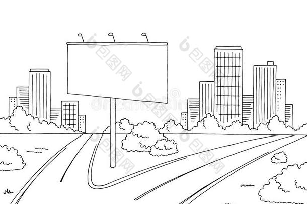 路<strong>城市图</strong>解的黑的白色的风景广告牌草图illust