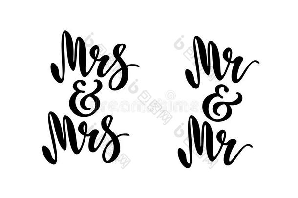 Mister先生和Mister先生.Mister先生s和Mister先生s.快乐的婚礼字.刷子笔字体.