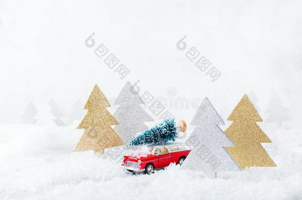 玩具汽车汽车ry采用g圣诞节树采用一雪森林