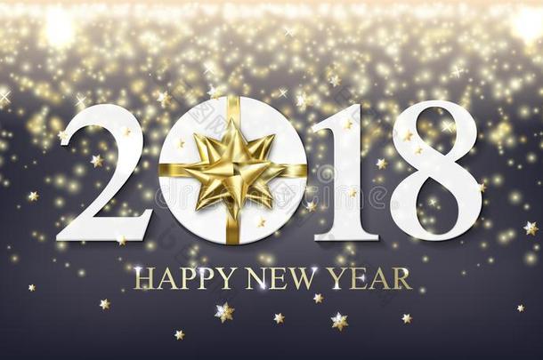 矢量<strong>2018幸福</strong>的新的年背景和金色的赠品和弓