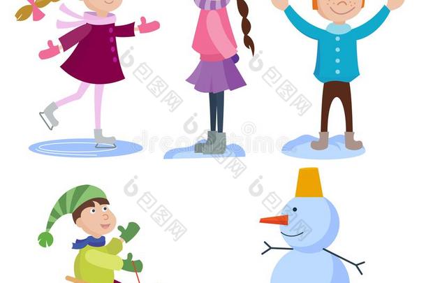 圣诞节小孩演奏冬运动漫画新的年冬胡里节