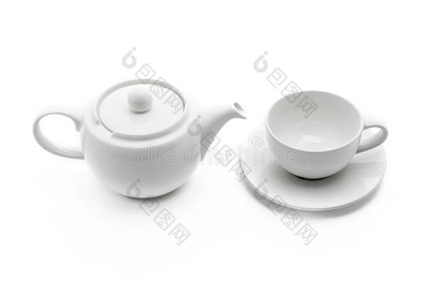 白色的茶水罐和茶水杯子