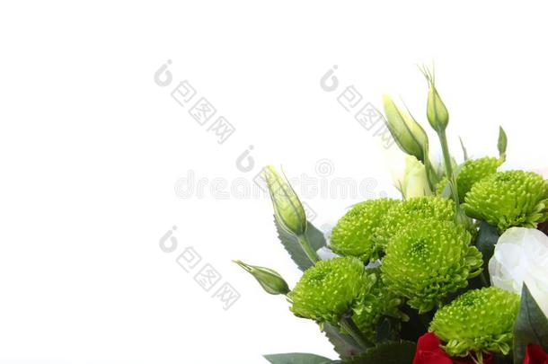 奢侈花束使关于白色的玫瑰和绿色的花向白色的波黑