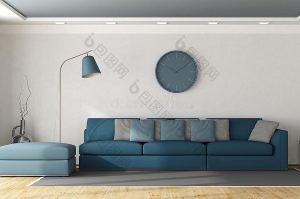 蓝色沙发采用一白色的休息厅