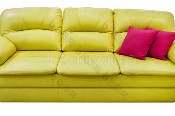 <strong>绿色</strong>的酸橙沙发和粉红色的枕头.软的柠檬长沙发椅.典型的松下<strong>产业</strong>科技股份有限公司