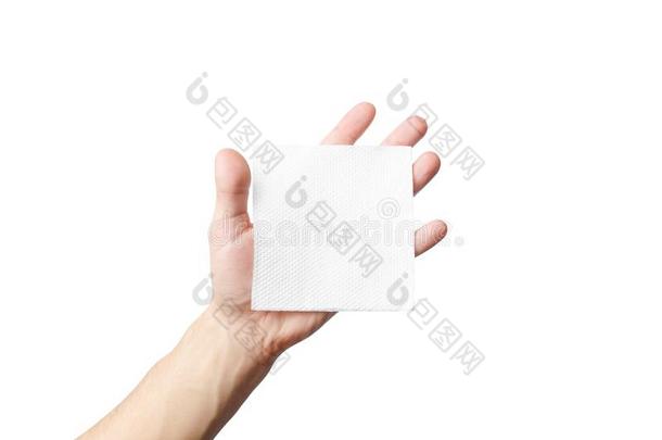 白色的干净的餐巾采用手是（be的三单形式是（be的三单形式olated向白色的背景