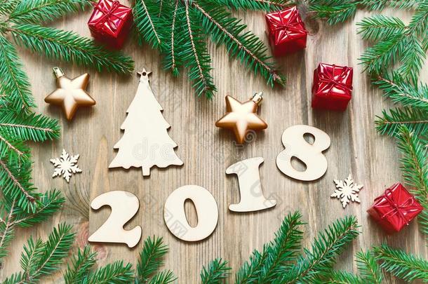 幸福的新的年2018背景和2018轮廓,圣诞节玩具