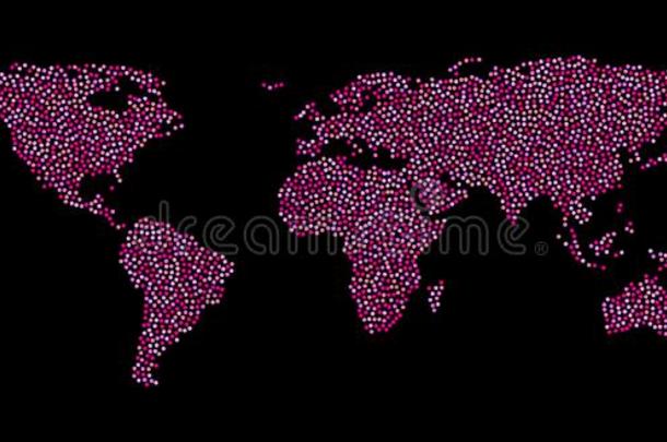 粉红色的点世界地图.抽象的像素世界地图和正方形情况