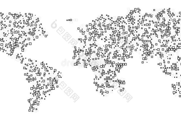 世界地图科技-方式.抽象的世界地图和正方形形状