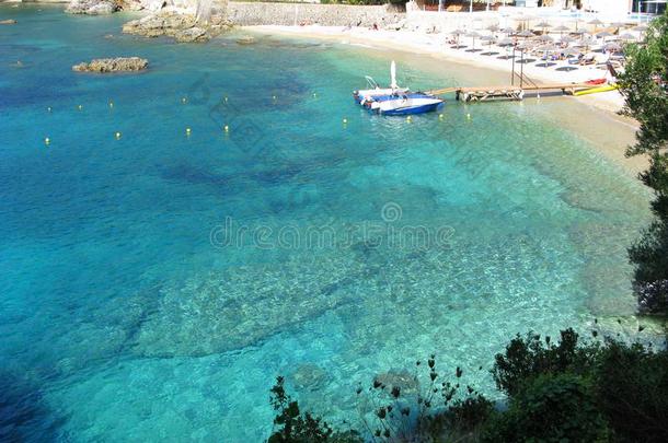 古克司特里察蓝色污水池海岸风景爱奥尼亚的海向科孚岛