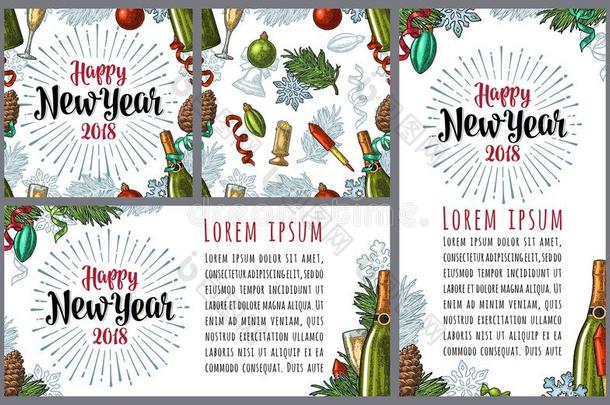 无缝的模式和招贴和幸福的新的年2018字体