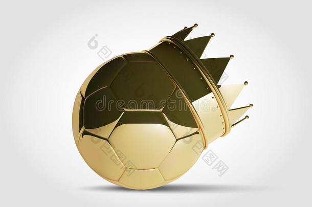 金足球或足球球和金色的王冠.照片-现实的