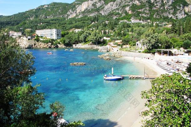 古克司特里察蓝色污水池海岸风景爱奥尼亚的海向科孚岛