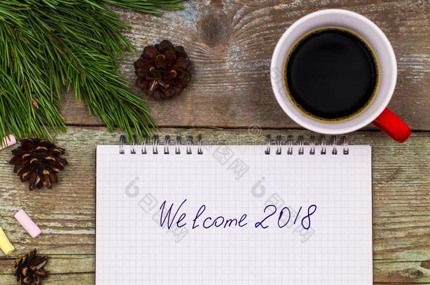 新的年2018观念.笔记簿向木材表文字欢迎20