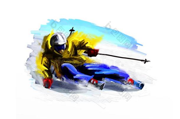 数字的绘画关于指已提到的人滑雪的人