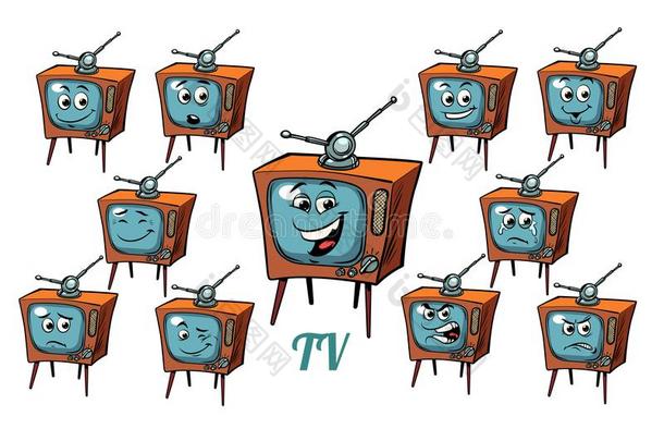 televisi向电视机接受者情感情感符放置向白色的背景