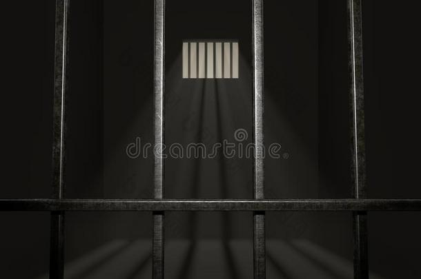 空的监狱细胞.光微量光亮的通过窗采用监狱.3英语字母表中的第四个字母