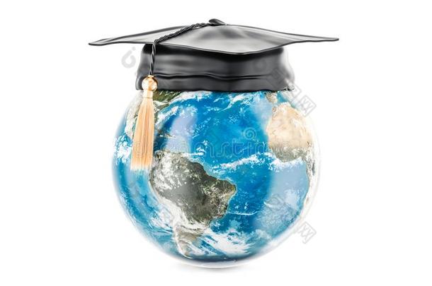 地球球和渐变盖.全球的教育观念,3英语字母表中的第四个字母撕碎
