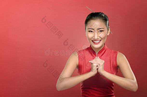 美好中国人女人和<strong>旗</strong>袍衣服和h和手势