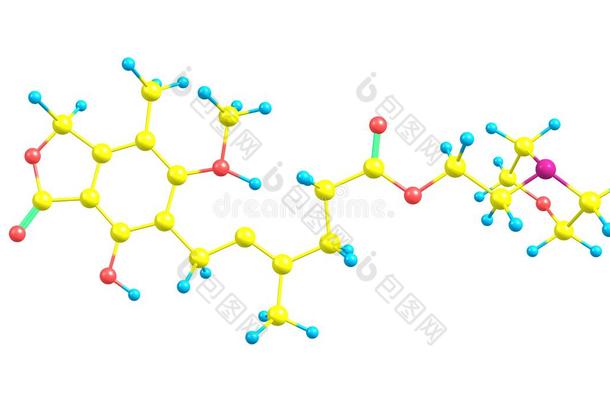 Mycophenolic酸味的分子的结构隔离的向白色的