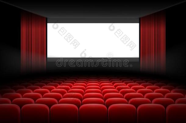 白色<strong>的电影院电影院</strong>屏幕和红色<strong>的</strong>帘和<strong>椅子</strong>