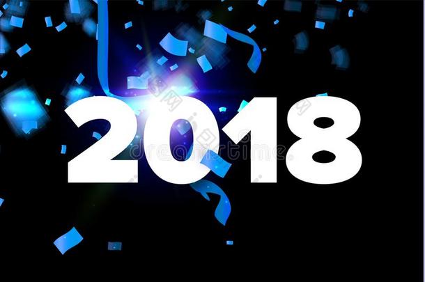 矢量<strong>2018幸福</strong>的新的年蓝色和白色的说明和发光