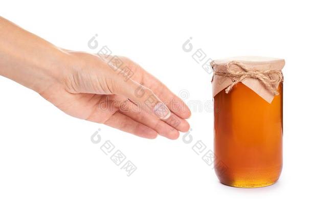 ec向omy经济家使<strong>蜂蜜</strong>采用罐子采用手隔离的向白色的背景