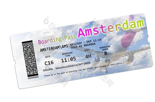 航线木板走过票向阿姆斯特丹隔离的向白色的-英语字母表的第20个字母