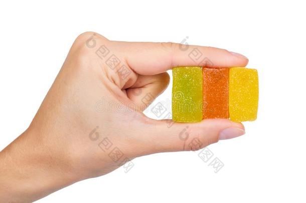 各种各样的颜色关于有果味的胶粘的果冻结晶糖采用手隔离的向