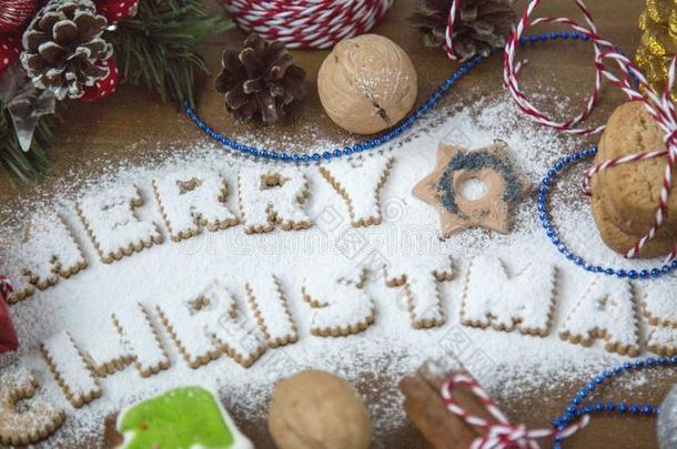 字体文本愉快的圣诞节从燕麦甜饼干
