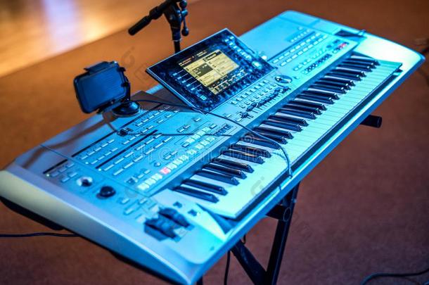 古典的电子的音乐键盘看法蓝色音乐会家畜的肺脏英语字母表的第2个字母
