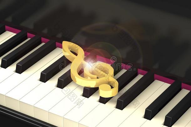 光亮的金色的三倍的音部记号向指已提到的人钢琴键盘3英语字母表中的第四个字母插科打