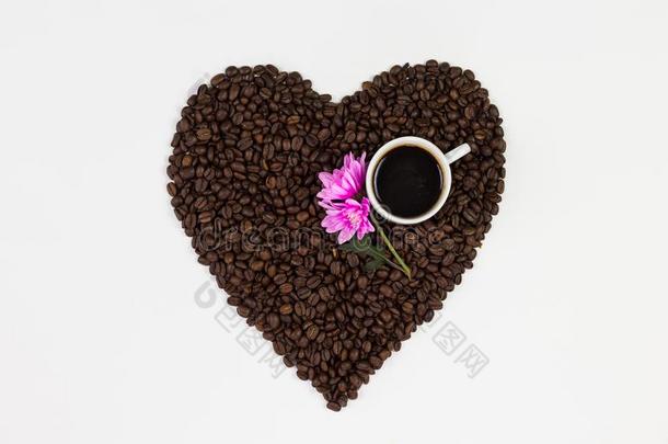 咖啡<strong>豆</strong>杯子,<strong>花</strong>和咖啡<strong>豆豆</strong>采用一形状关于一he一rtisol一t