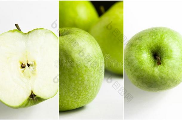 绿色的苹果拼贴画向白色的背景.