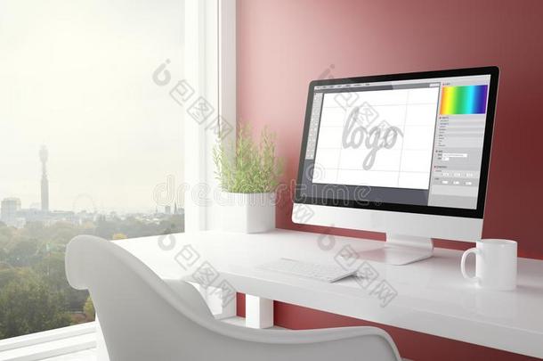 红色的工作室和标识<strong>设计软件</strong>计算机