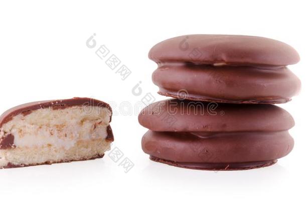 巧克力巧克力馅饼巧克力巧克力late饼干隔离的向白色的