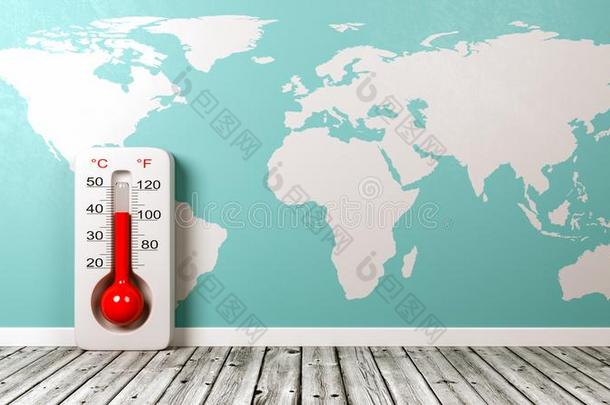 温度计向地面和世界地图