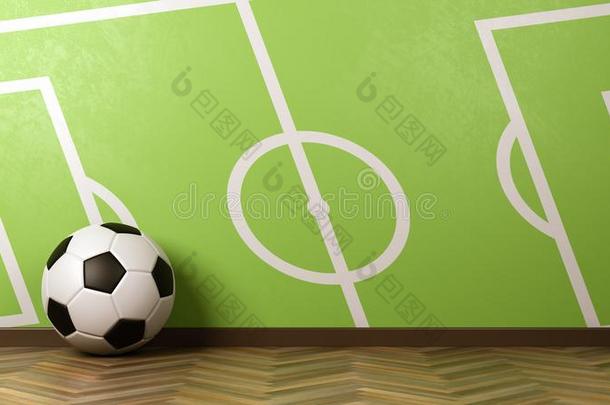 足球球反对绿色的墙和足球田