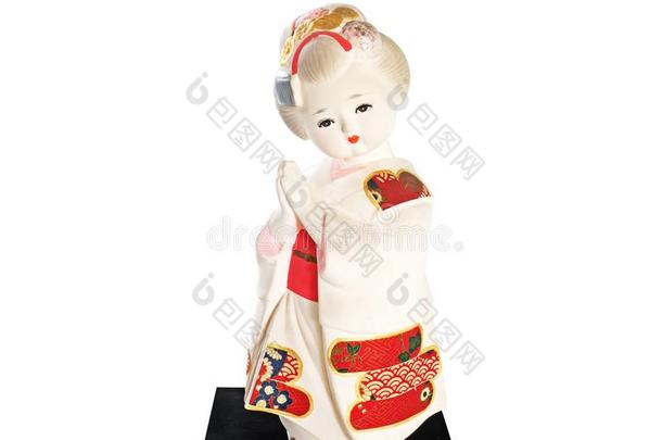 日本人传统的木偶女士采用和服向白色的背景,Chile智利