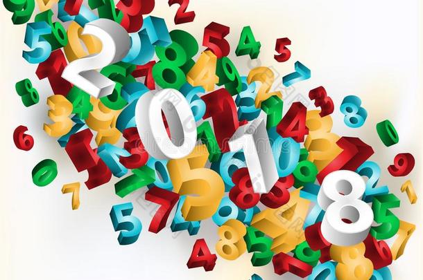 新的2018年,3英语字母表中的第四个字母背景,矢量