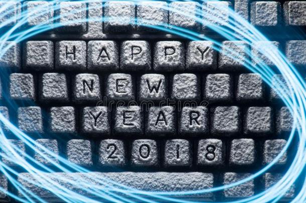 键盘大量的和雪和标题幸福的新的年<strong>2018</strong>和英语字母表的第20个字母