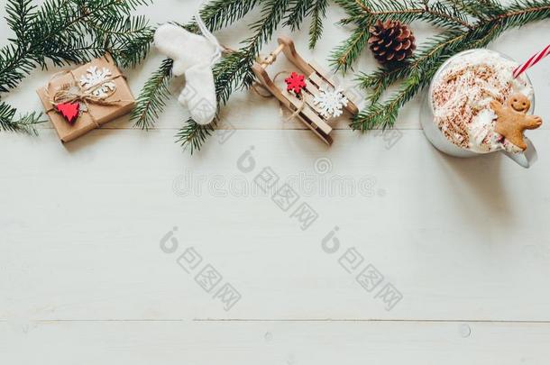 圣诞节背景.圣诞节装饰和冷杉树枝和
