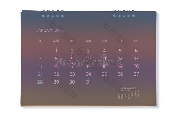 日历关于一月2018