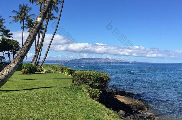 风景优美的看从公众的公园向毛伊岛,美国夏威夷州