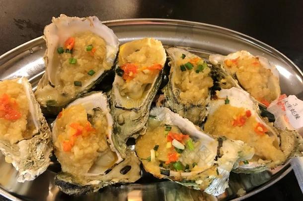 烤的牡蛎海产食品中国人烹饪食物