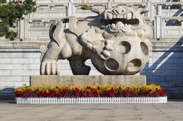 石头中国人狮子雕像采用道士庙采用广州Ch采用a