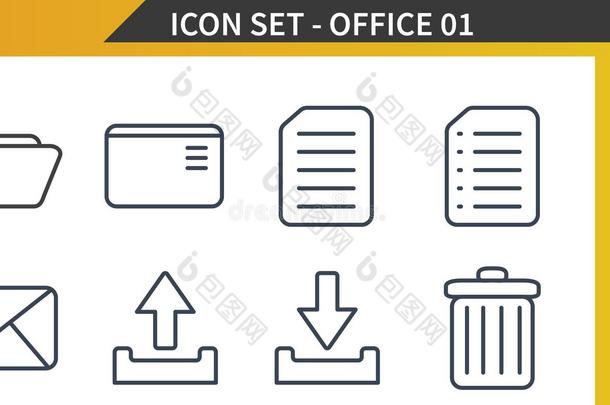 办公室物料项目,薄的线条<strong>矢量</strong>偶像放置