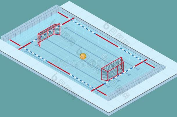 等大的影像关于一水池为w一ter马球和b一ll一nd网
