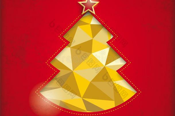 金色的圣诞节树洞金色的红色的遮盖