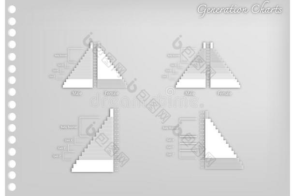 纸艺术关于人口金字塔图表和4一代人